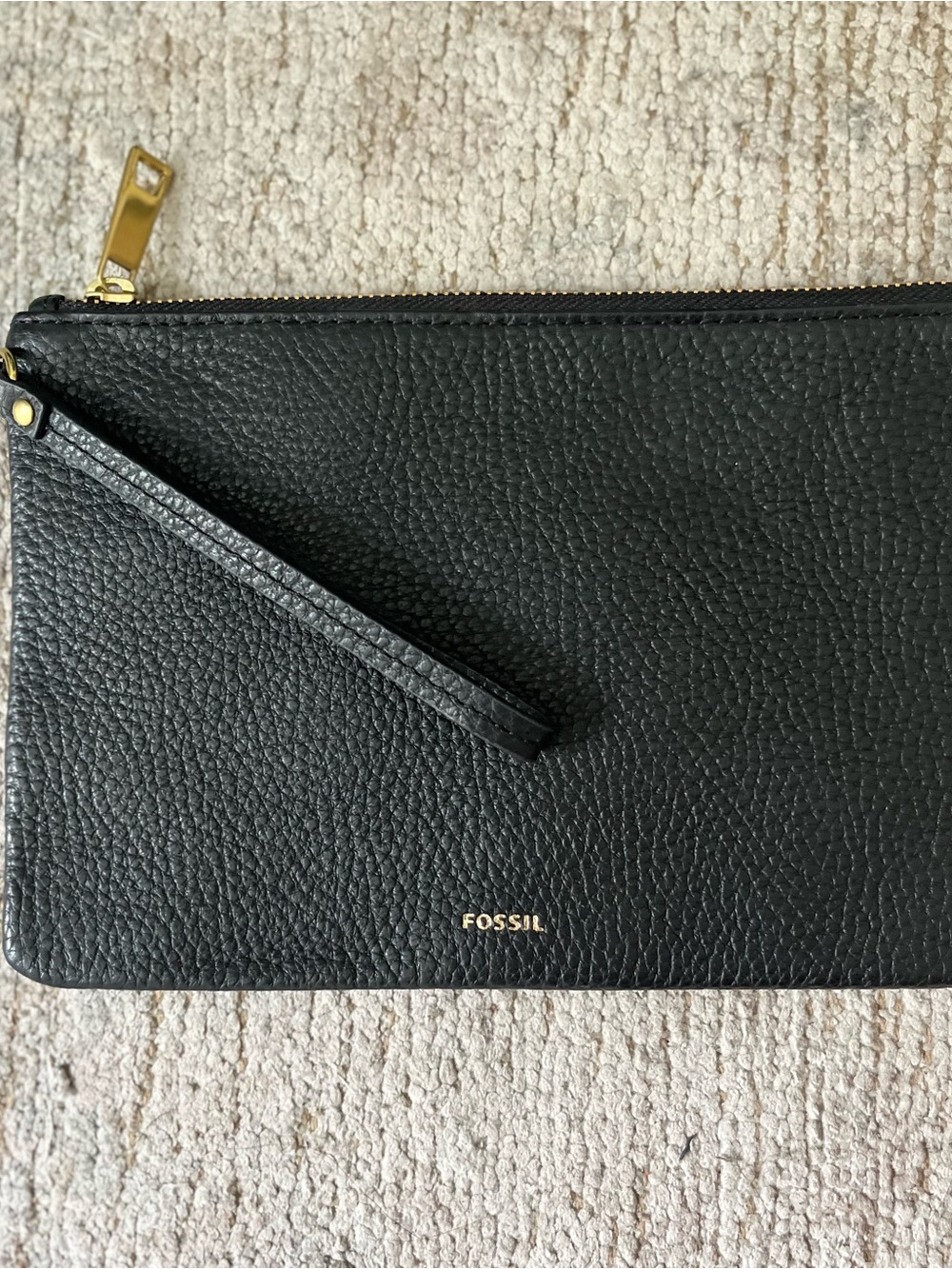NEW Fossil Black Interior Zipper Pouch with Gold Hardware